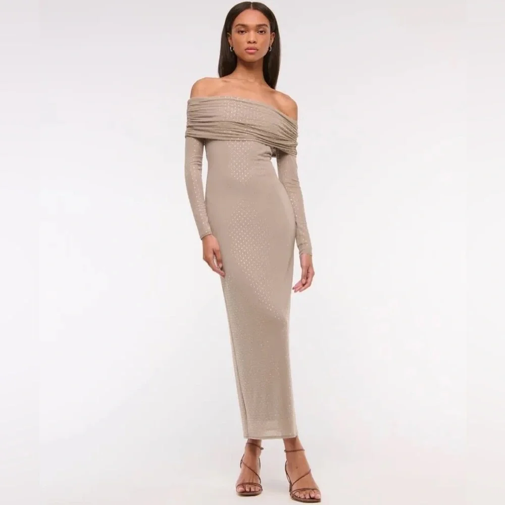 Abercrombie & Fitch Off-The-Shoulder Rhinestone Maxi Dress